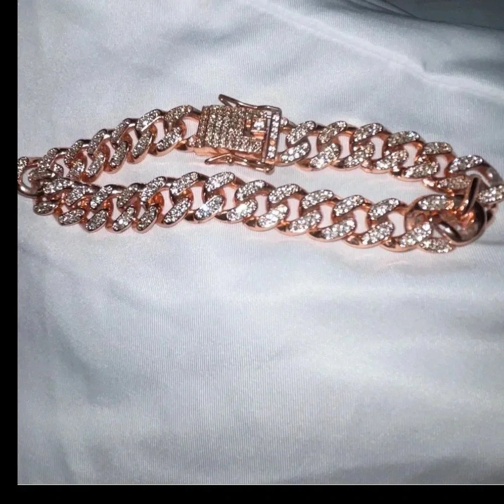 CUBAN LINK ICED OUT ROSE GOLD DOG CHAIN SIZE MEDIUM SPOIL YOUR PUP! 14”LONG - Picture 4 of 11
